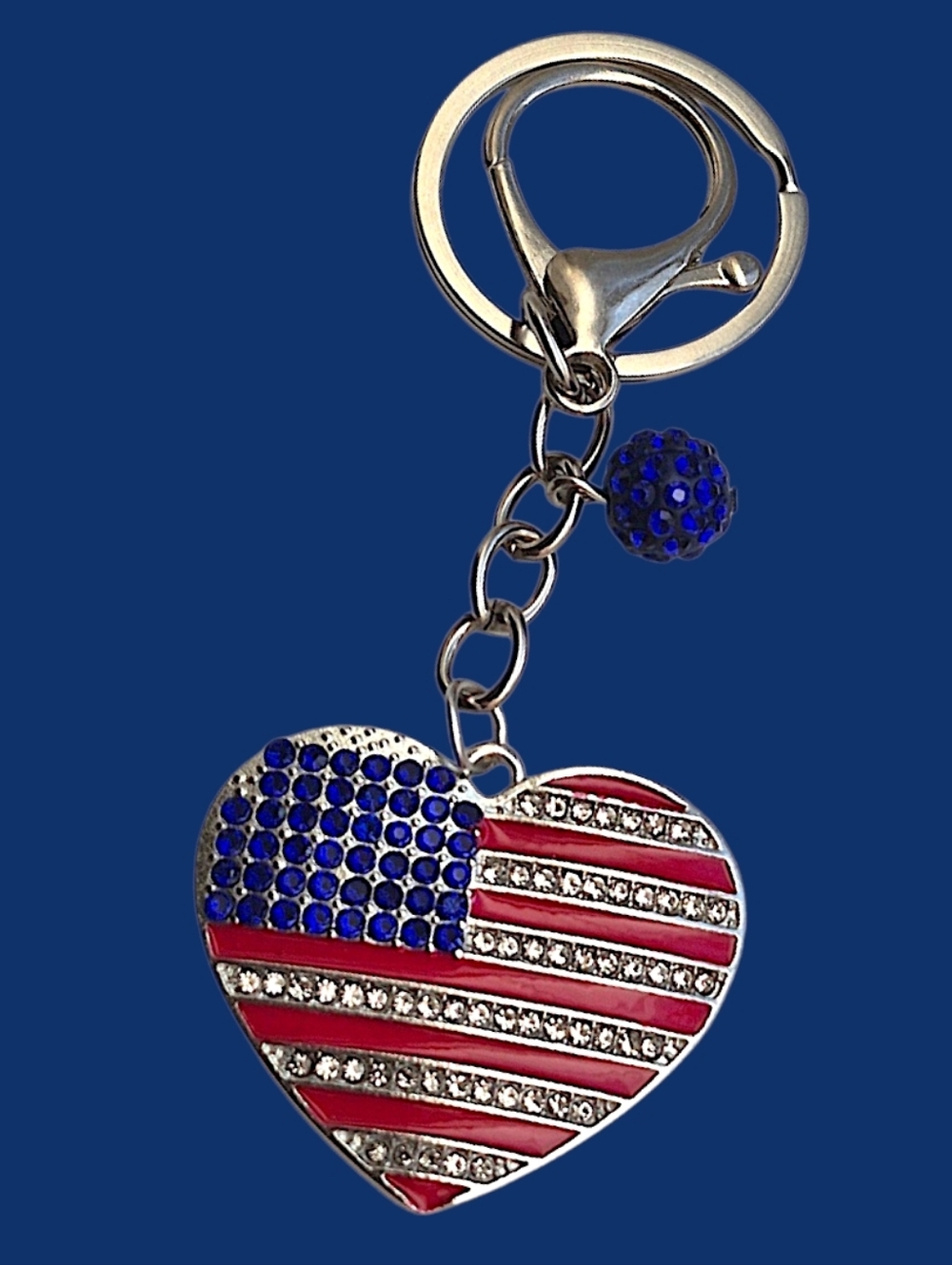 Patriotic Heart Shaped Bag Charm / Keychain with Charm